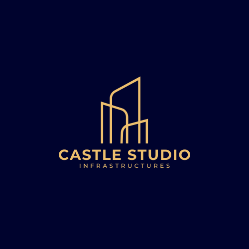 dark blue and gold luxury modern real estate property logo